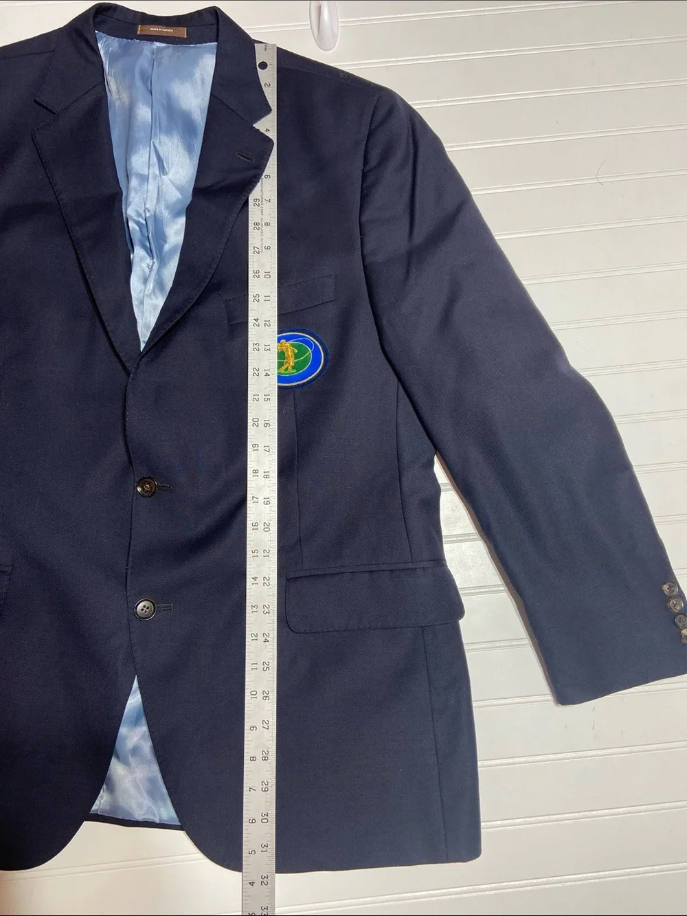 Peter Millar Sport Coat Blazer‎ 44R Navy Wool 2-Button Golf/FLy Fishing Patch
